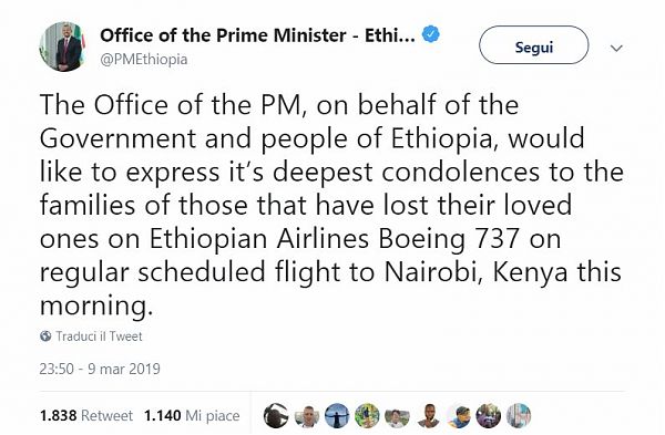 PRECIPITA VOLO ETHIOPIAN AIRLINES CON A BORDO 157 PERSONE