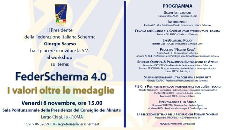 VENERDI’ A ROMA WORKSHOP “FEDERSCHERMA 4.0”