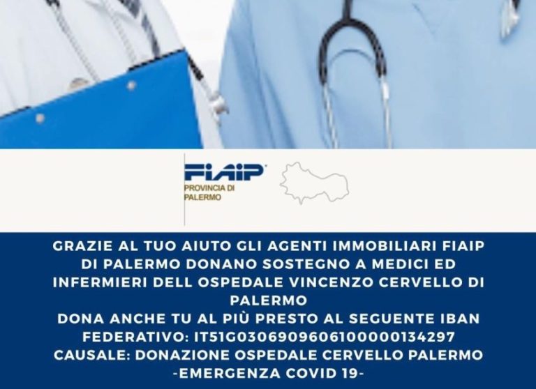 Coronavirus, Fiaip Palermo a sostegno ospedale Cervello