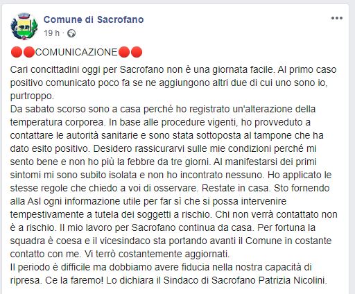 Coronavirus, positiva la sindaca di Sacrofano