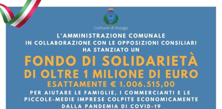 Dal Comune di Assago 1 mln a fondo perduto per famiglie e imprese