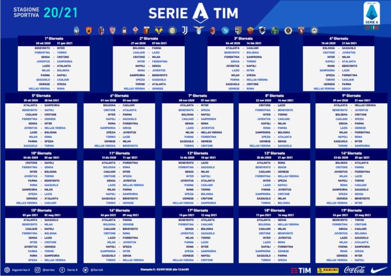 Svelato il calendario 2020-2021, Juve debutto contro Samp