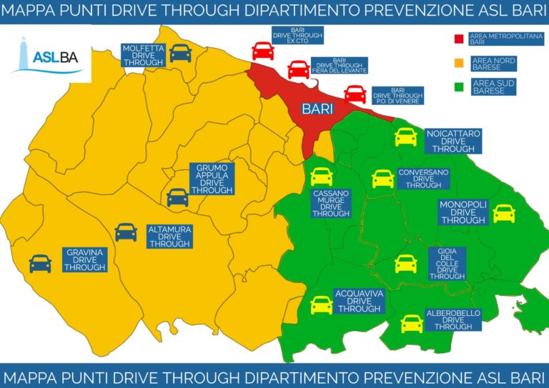 Coronavirus, a Bari e provincia attive 14 postazioni drive through