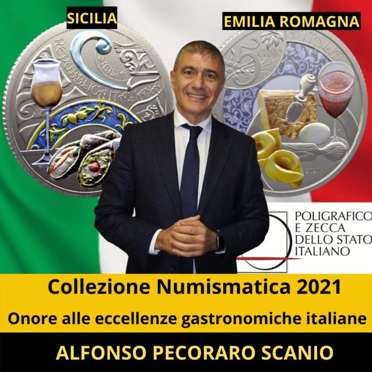 Cannoli e tortellini su 2 monete, omaggio a cultura enogastronomica