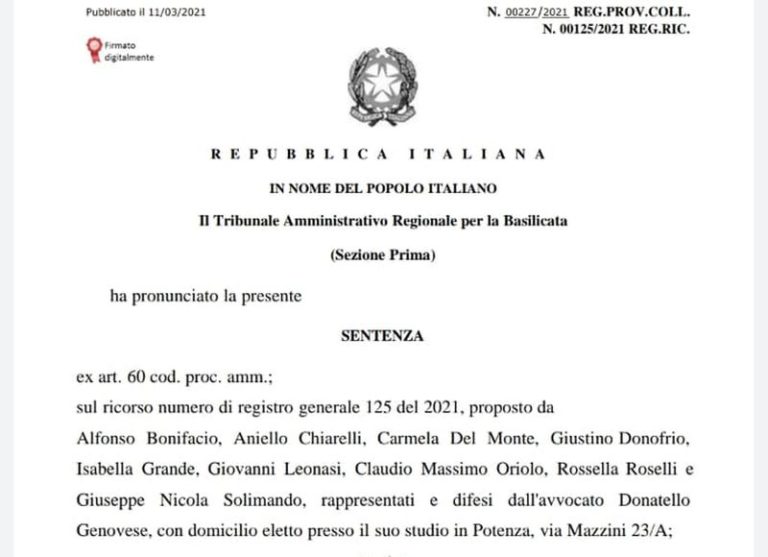 Il Tar respinge il ricorso, la Basilicata resta zona rossa