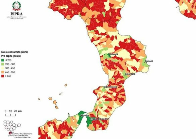 Consumo di suolo, in Calabria persi 86 ettari nel 2020