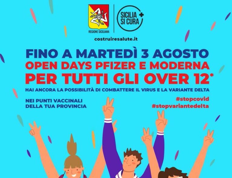 Vaccino, in Sicilia fino al 3 agosto open days per over 12