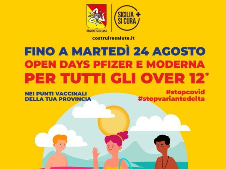 Vaccino, open days in Sicilia proseguono fino al 24 agosto