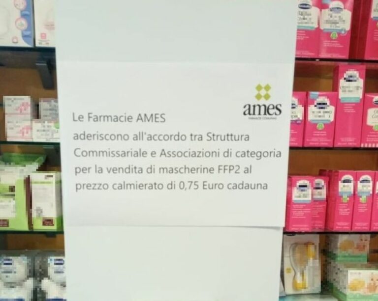 Nelle farmacie comunali di Venezia mascherine Ffp2 al prezzo di 0,75 euro