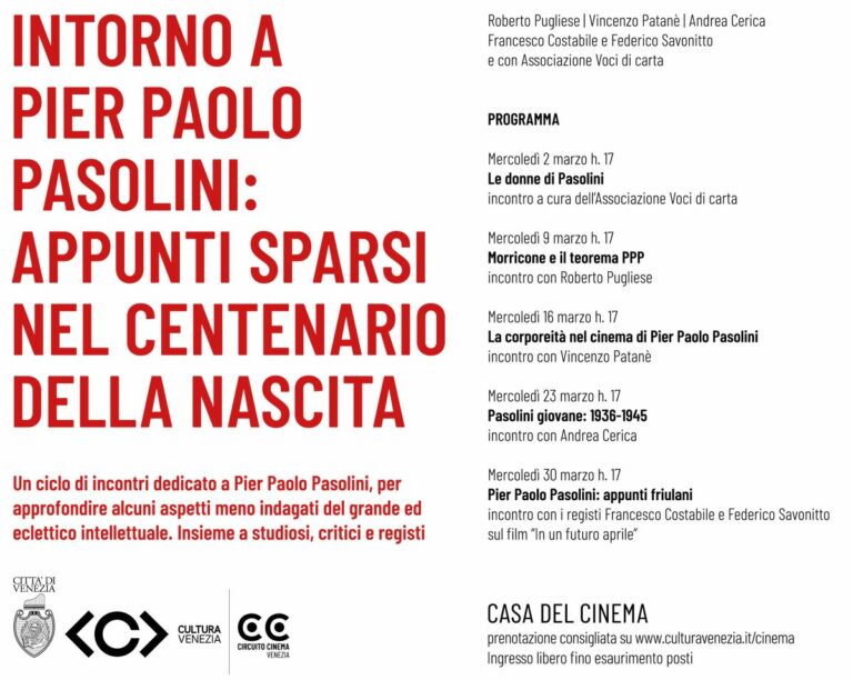 Ciclo di incontri su Pasolini al Circuito Cinema Venezia