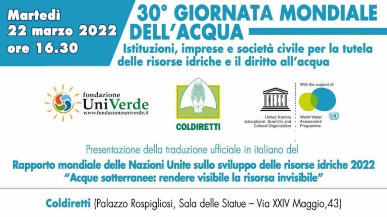 Acqua, il 22 marzo presentazione traduzione in italiano del rapporto ONU