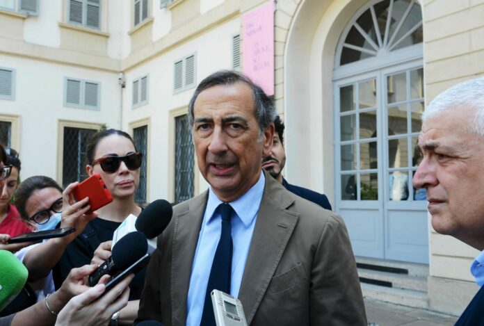 Milano, conferenza stampa del sindaco Giuseppe Sala su prossima sistemazione del quadro Quarto Stato di Pellizza da Volpedo alla sede originale del GAM