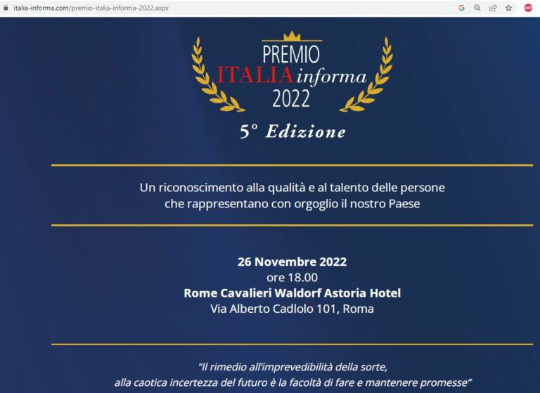 Italia Informa, svelati i nomi dei premiati nella 5^ edizione