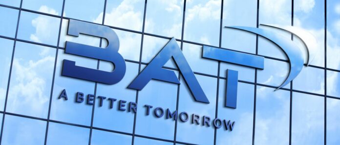 BAT logo on generic office building glass frontage (350 dpi)