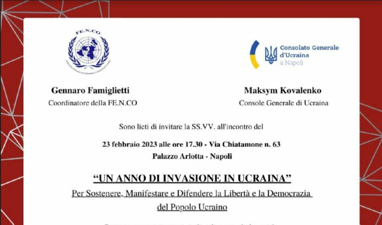 “Un anno di invasione in Ucraina”, il 23/2 evento a Napoli