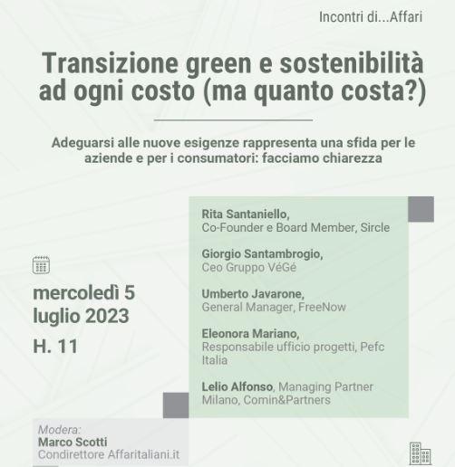 “Incontri di… Affari”, 5 luglio protagonista la sostenibilità