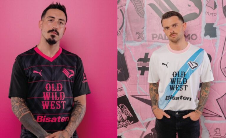 Nero e magenta nella seconda maglia del Palermo, striscia azzurro-City nella terza