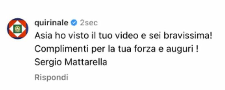 Mattarella sui social incoraggia una bambina malata di cancro