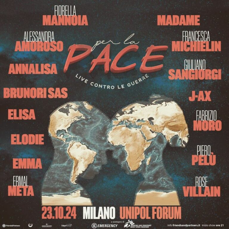 “Per la pace live contro le guerre”, la musica italiana al Forum