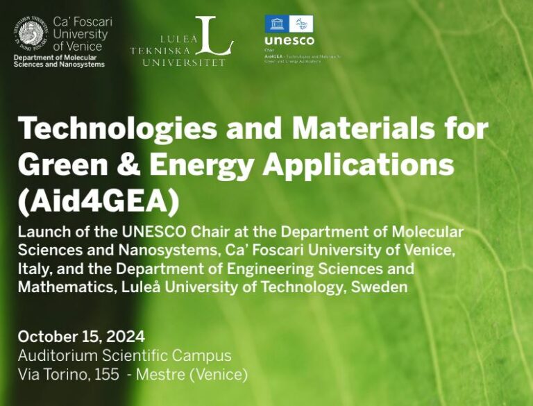 Cà Foscari, nuova cattedra Unesco su tecnologie per applicazioni verdi